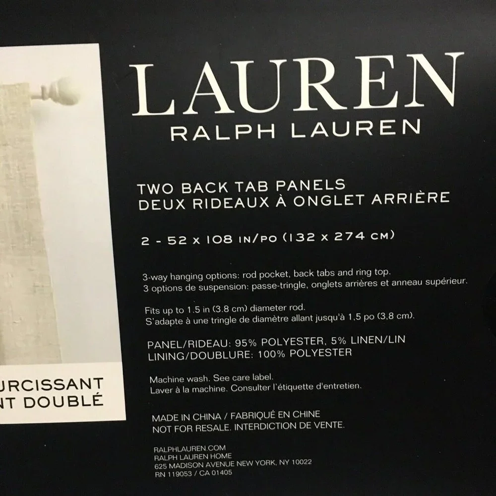2 Ralph Lauren Linen Herringbone Blackout Panels Window Curtains 52x108 Natural